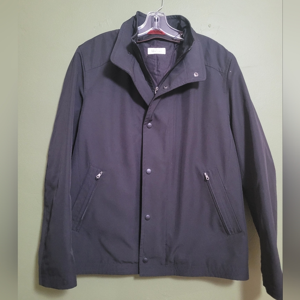 Barneys New York Black Lightweight Jacket Mens Medium Modern Snap Zip Coat